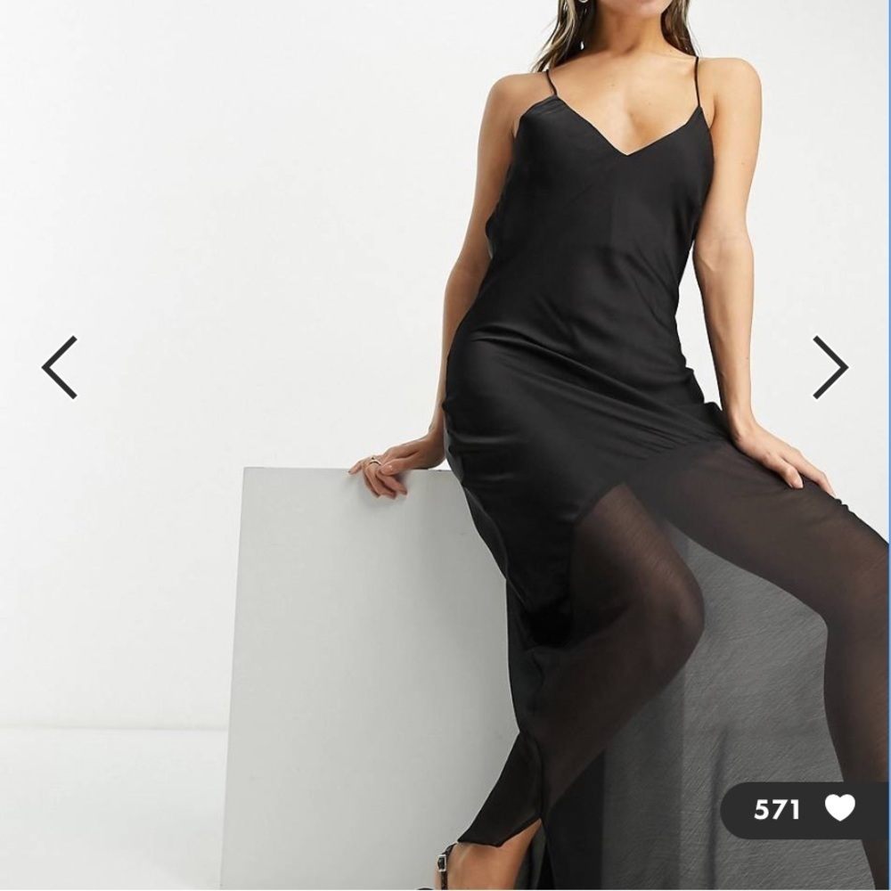 NWT Mango x Camille v neck asymmetric sheer bottom dress in black Size L